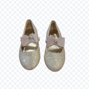 Michael Kors Glittery Rover Day Sandsilver Bow Slip On Ballet Flats